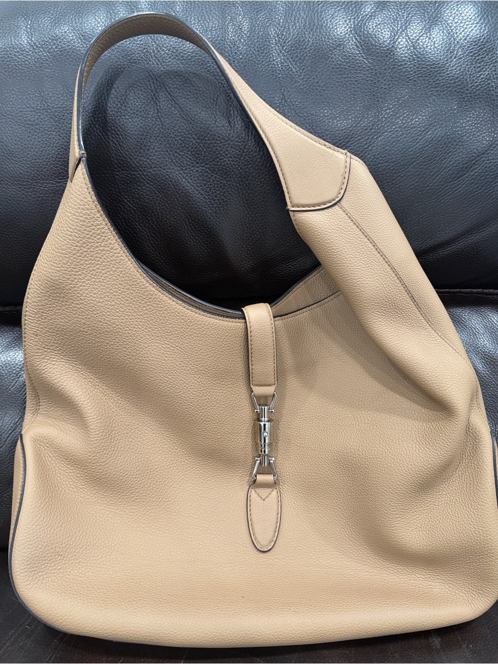 Gucci Beige Leather Shoulder Hobo with Silver Hardware